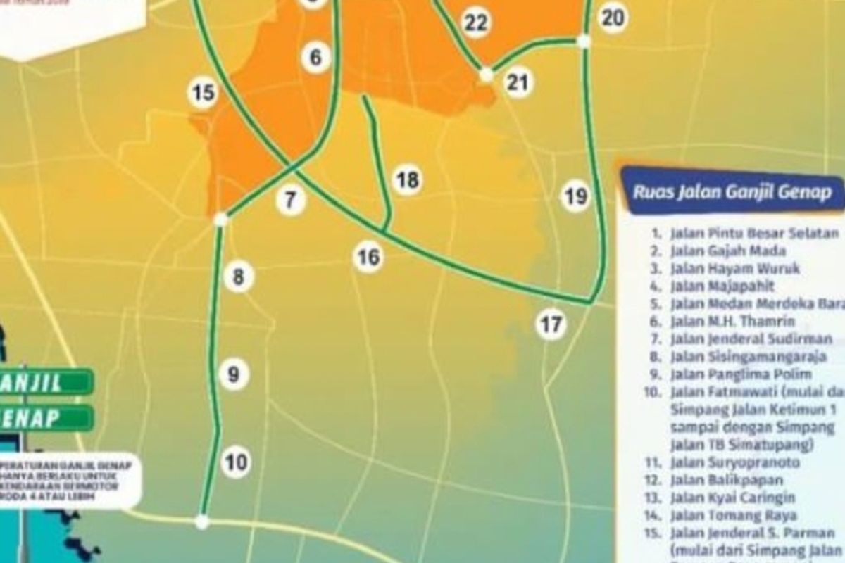 Ganjil genap di 25 ruas jalan protokol Jakarta 