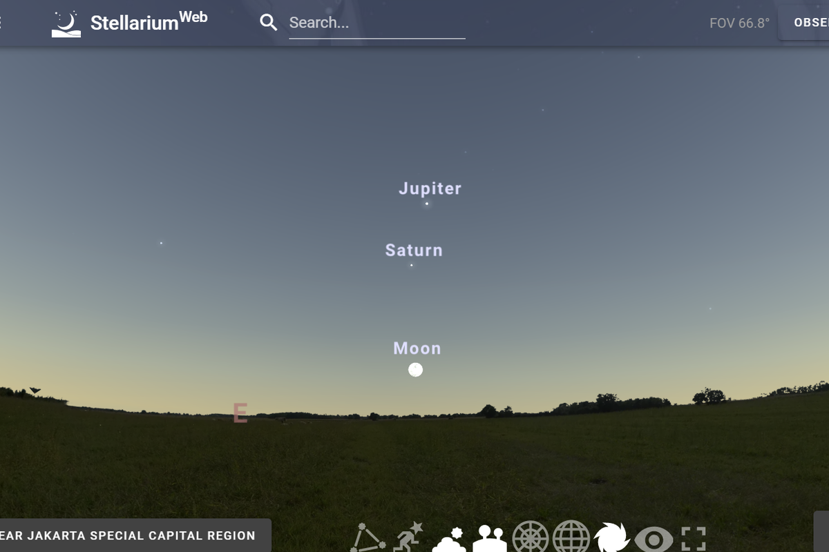 Tripel konjungsi antara Bulan, Saturnus dan Jupiter.