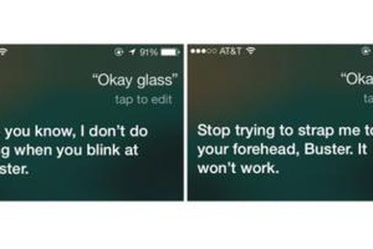 Sebagian jawaban siri ketika pengguna mengucapkan kalimat aktivasi Google Glass