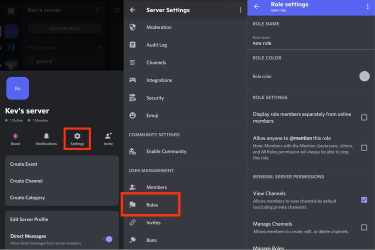 Cara memberikan role di Discord via Android dan iOS.