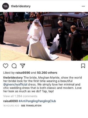Artis musik Raisa memberi komentar pada foto Meghan Markle yang diunggah akun Instagram The Bride Story.  