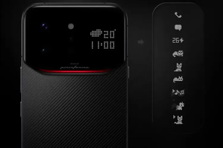 Layar belakang Infinix Note 60 Ultra bisa menampilkan informasi dan emoji.