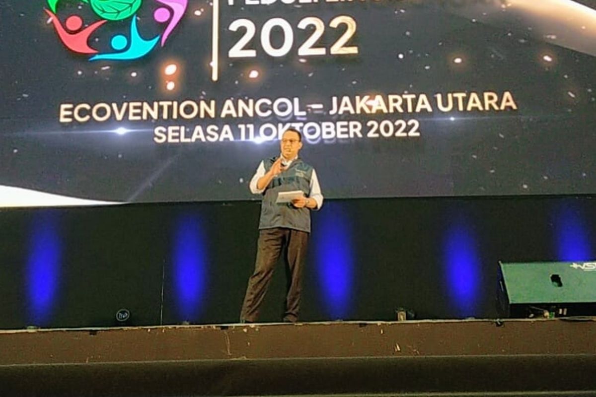 Gubernur DKI Jakarta Anies Baswedan saat berada di Ecovention Ancol Center, Ancol, Jakarta Utara, Selasa (11/10/2022) malam.