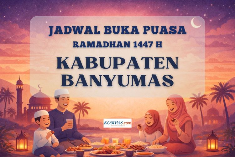 Jadwal buka puasa Ramadhan 2026 Kabupaten Banyumas lengkap dari tanggal 1 - 30 Ramadhan 1447 H.