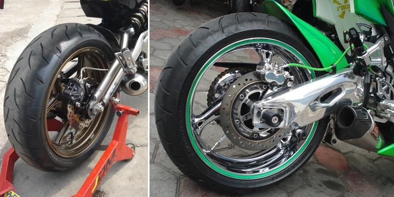 Mengganti ban sepeda motor hendaknya diikuti penggantian pelek agar seimbang.