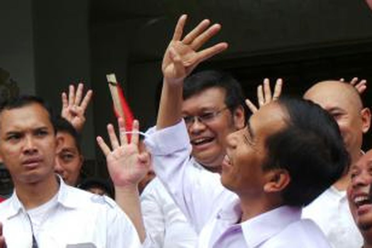 Calon Presiden dari PDI Perjuangan Joko Widodo saat berkampanye di Gedung Kebangkitan Nasional Jakarta Pusat, Minggu (16/3/2014).