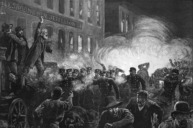 Ilustrasi kerusuhan Haymarket Mei 1886.