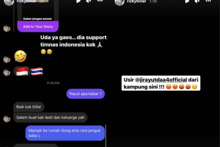 Percakapan Rizky Billar dengan pedangdut asal Thailand, Jirayut.