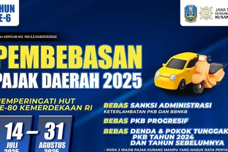 Pemutihan Pajak Kendaraan Jawa Timur 2025 Dibuka Mulai 14 Juli hingga 31 Agustus 2025