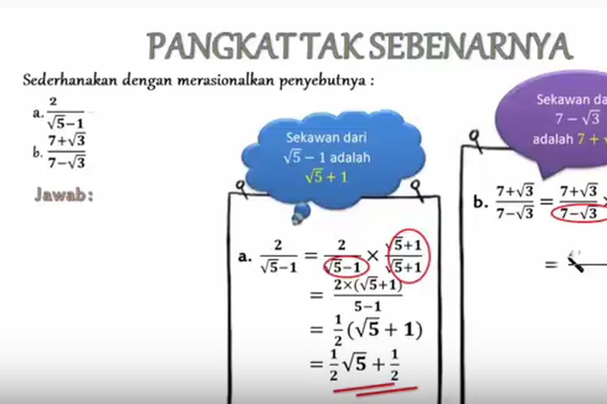 Tangkapan layar Program Belajar dari Rumah yang tayang di TVRI pada Kamis, 6 Agustus 2020 dengan materi Bentuk Akar untuk SMP.