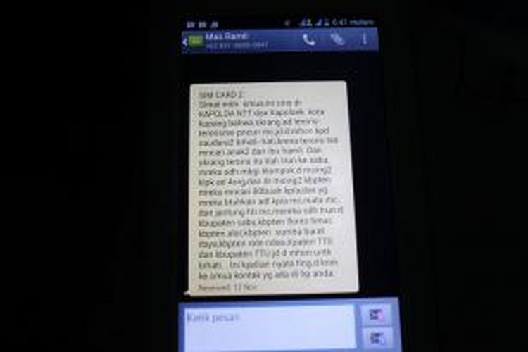 Isi SMS yang meresahkan warga di Nusa Tenggara Timur