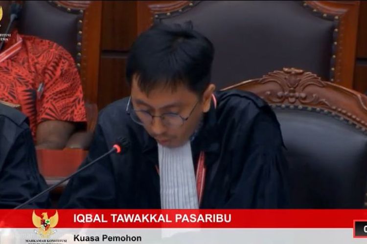 Kuasa hukum PPP Iqbal Tawakkal Pasaribu, dalam sidang sengketa Pileg di Mahkamah Konstitusi (MK), Jakarta Pusat, Jumat (3/5/2024). 