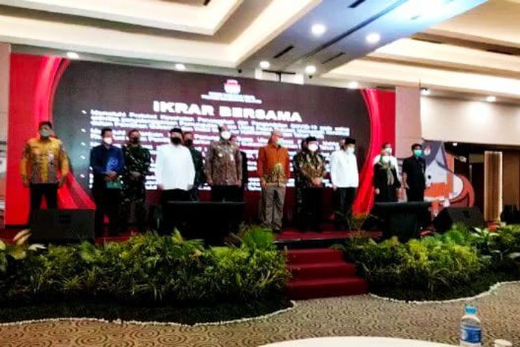 Suasana acara ikrar damai PSU Pilkada Kalsel digelar KPU di salah satu hotel di Banjarmasin, Kamis (20/5/2021). 