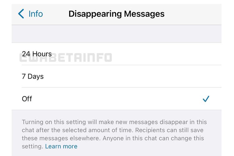Bocoran fitur Disappearing Messages yang akan memiliki opsi hapus pesan lebih cepat yakni dalam 24 jam.