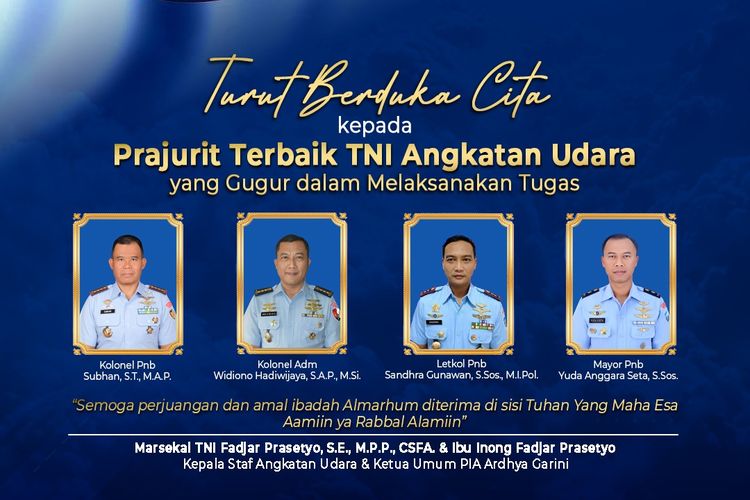 Potret empat penumpang pesawat TNI AU yang jatuh di Pasuruan pada Kamis (16/11/2023).