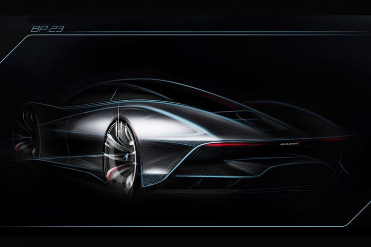 Sketsa eksterior hypercar McLaren tiga pintu.