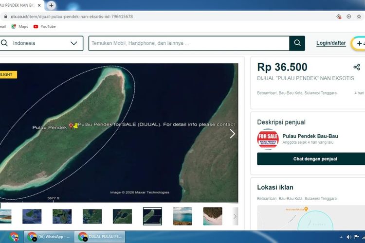 pulau pendek dijual dalam situs jual beli online
