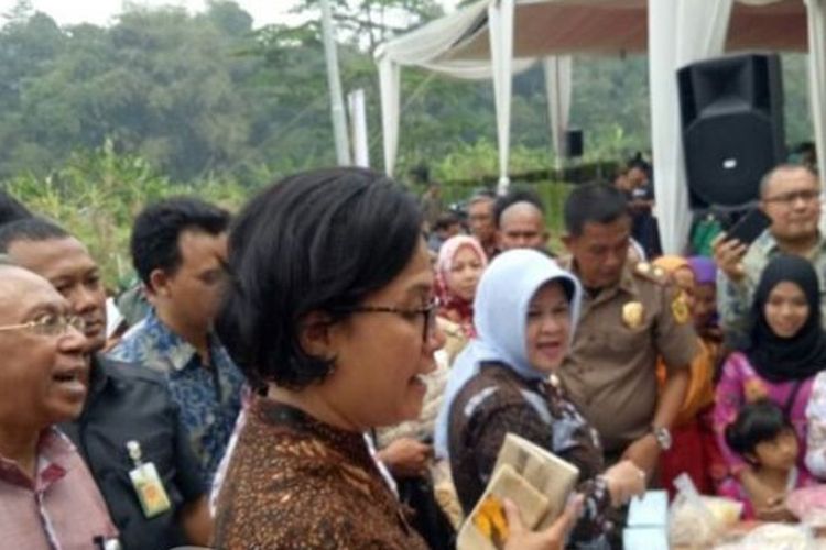 Menteri Keuangan Sri Mulyani saat berkunjung ke Bogor, Senin (14/8/2017).
