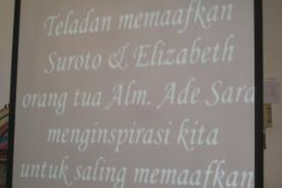 Pasangan Suroto dan Elizabeth Diana yang memaafkan dua tersangka pembunuh anak semata wayang mereka Ade Sara Angelina Suroto menjadi inspirasi banyak orang.  