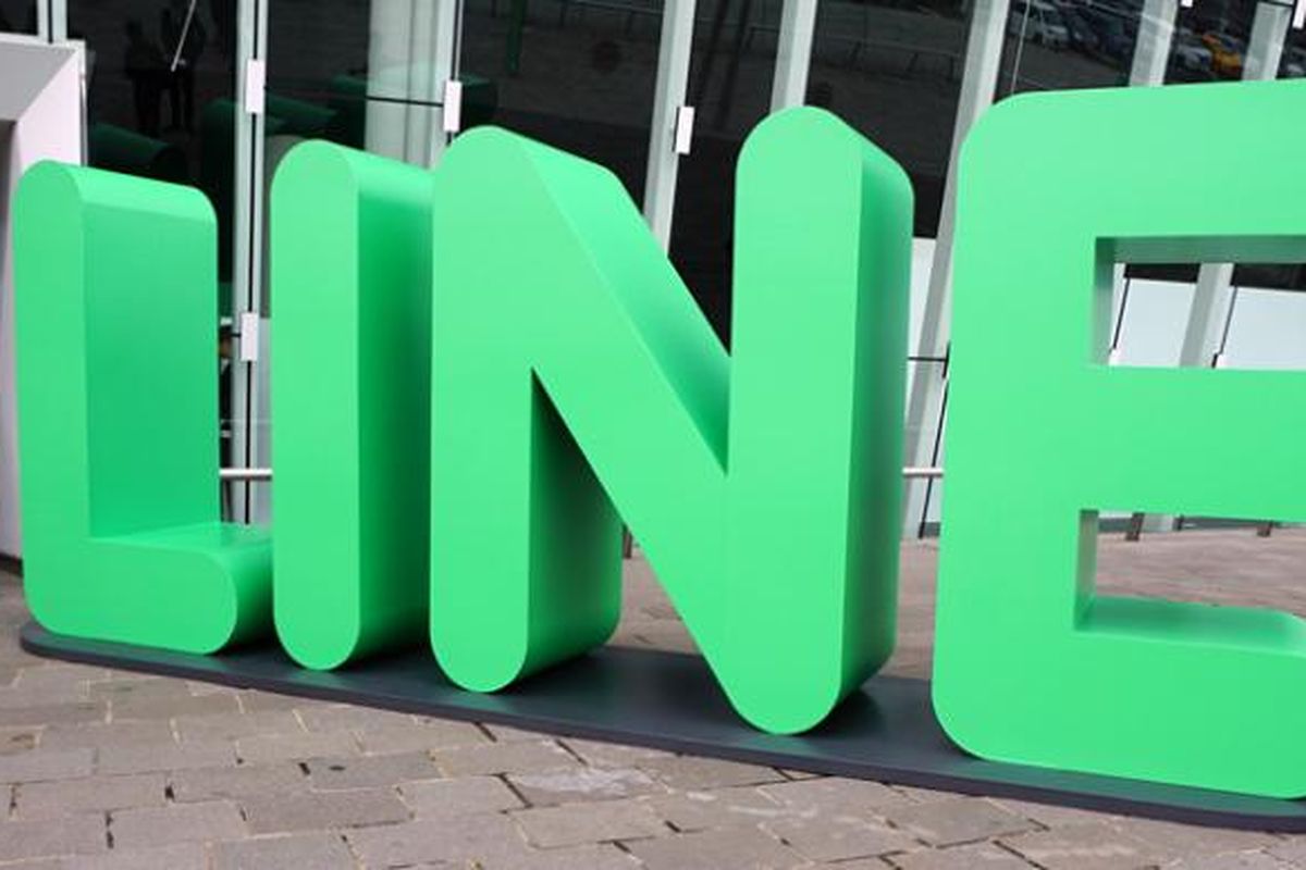 Logo Line di acara Line Conference 2016 di Tokyo.