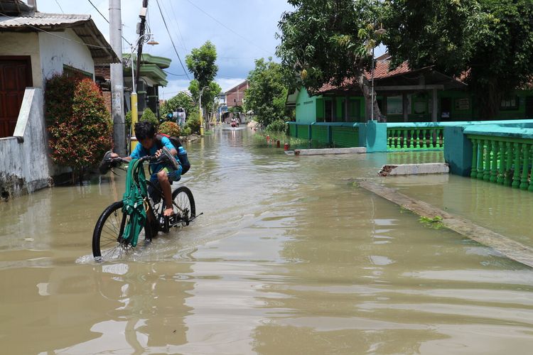 Kondisi banjir yang melanda wilayah Desa Jatigedong, Kecamatan Ploso, Kabupaten Jombang, Jawa Timur, Selasa (7/1/2020).