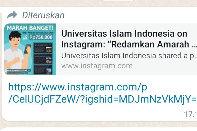 Tangkapan layar informasi dari akun Instagram UII. Hanya saja kini sudah dihapus postingannya dari akun Instagram UII.