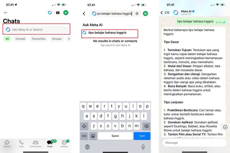 Cara chat Meta AI di WhatsApp.