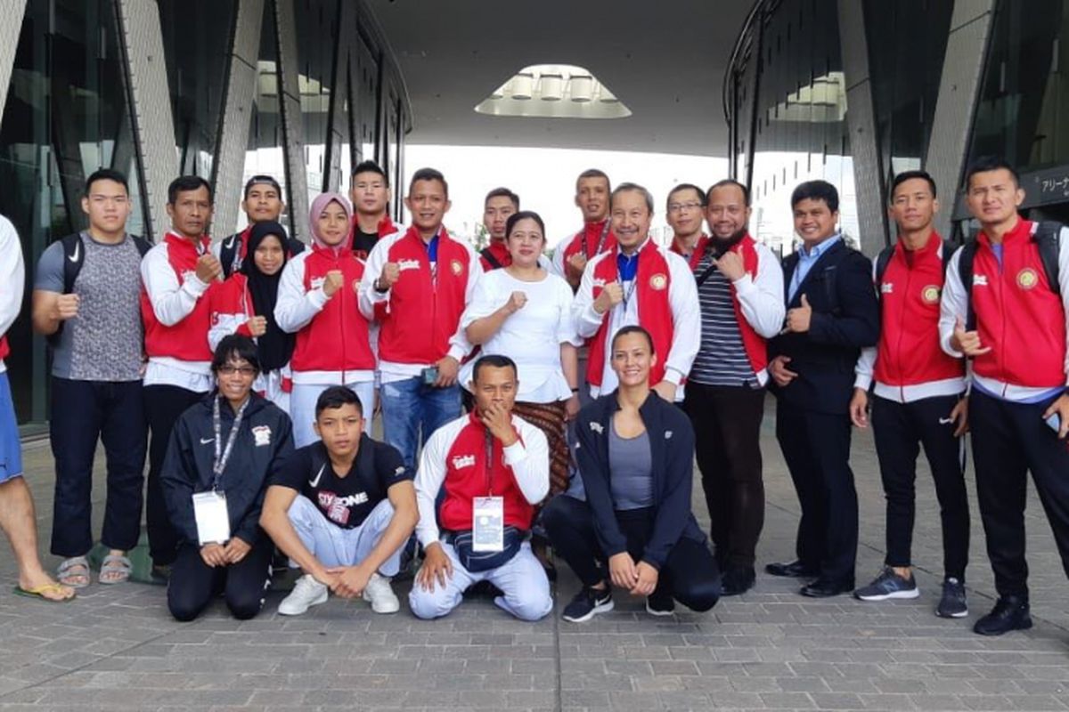 Menteri Koordinator Bidang Pembangunan Manusia dan Kebudayaan Puan Maharani saat mengunjungi atlet jujitsu asal Indonesia di Tokyo.