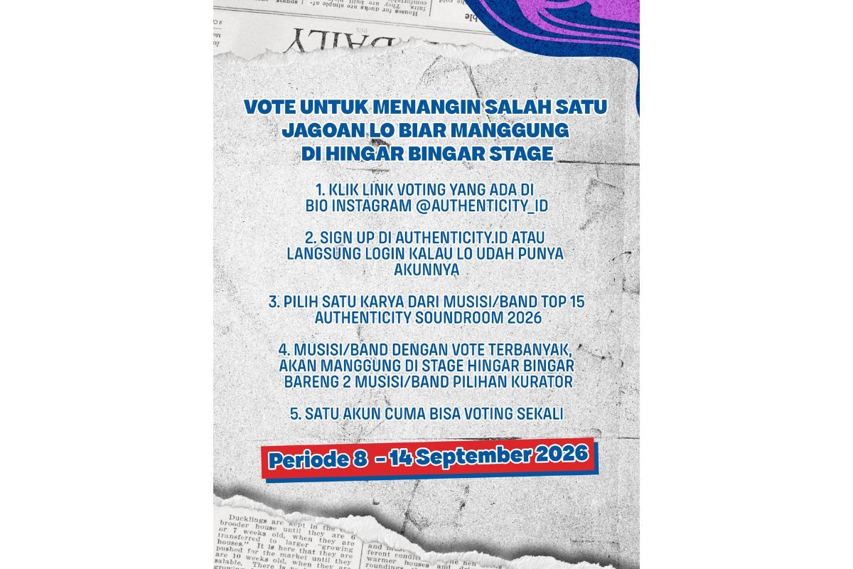 Panduan voting untuk publik yang ingin mendukung musisi favoritnya tampil di Hingar Bingar Stage Pestapora 2026, dibuka pada periode 8-14 September 2026.