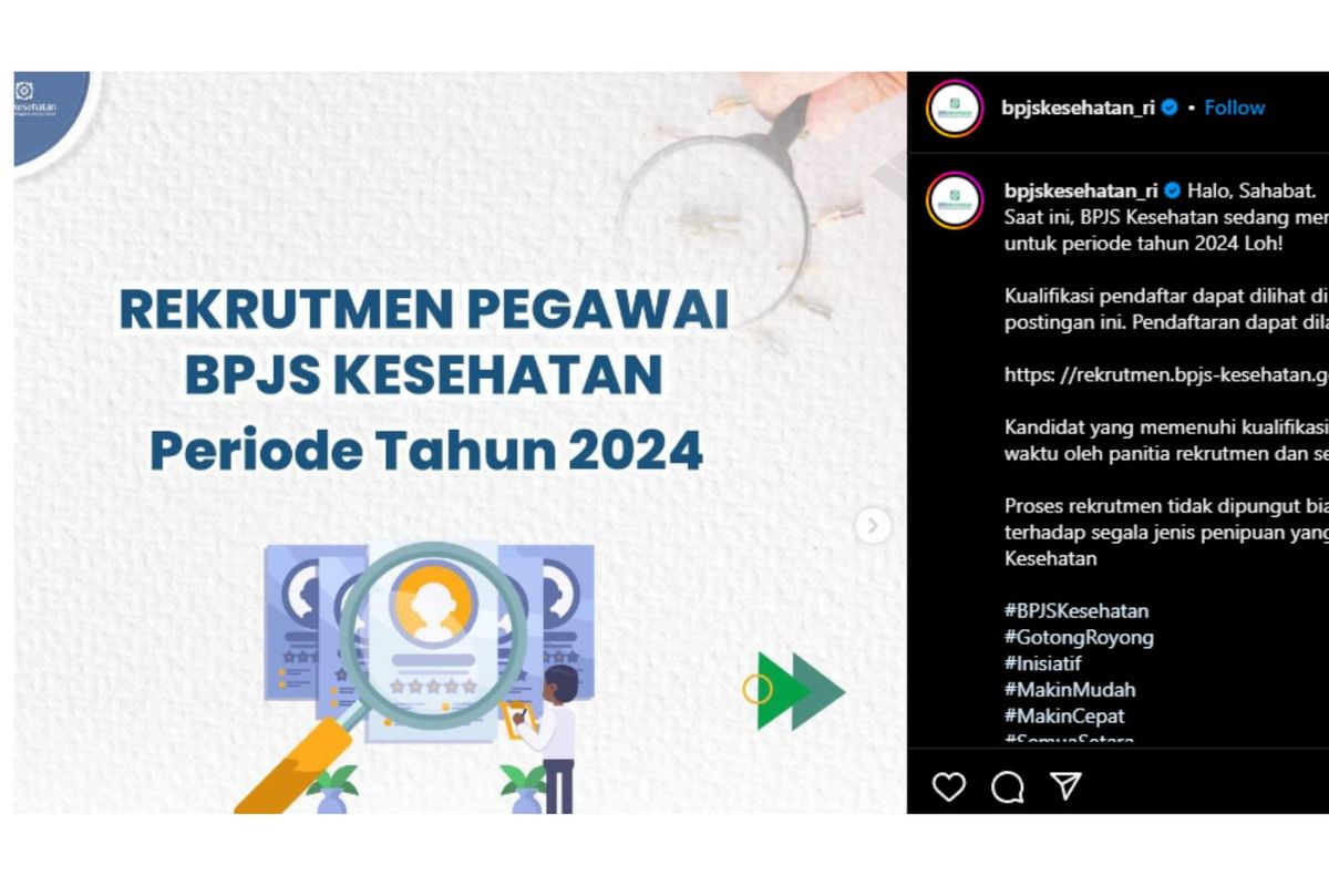 Tangkapan layar pengumuman lowongan kerja BPJS Kesehatan 2024.