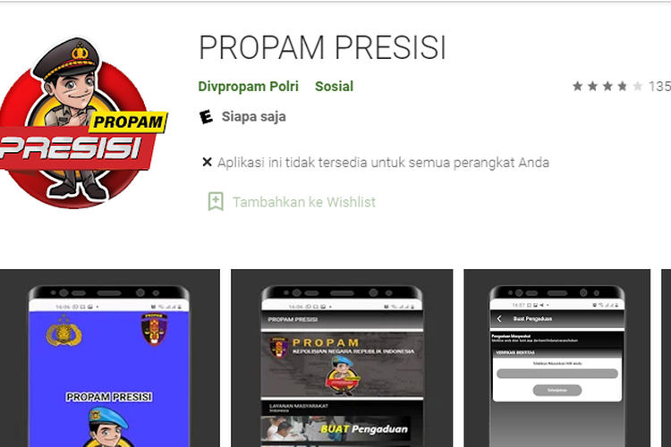 Tangkapan layar aplikasi Propam Presisi dari Google Play Store.