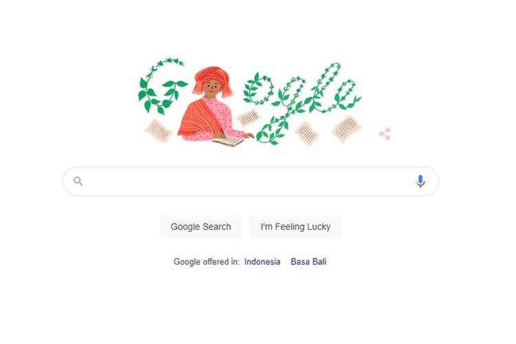 Google Doodle edisi 31 Juli 2021 menampilkan sosok Sariamin Ismail, dengan keterangan Ulang Tahun ke-112 Sariamin Ismail.