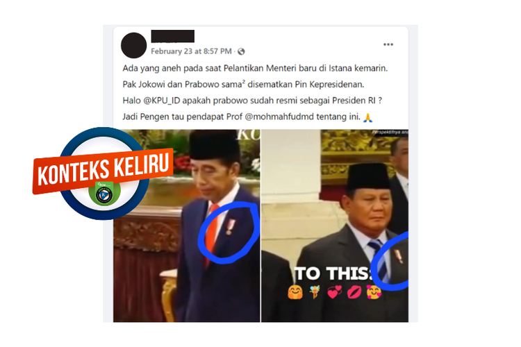 Klarifikasi, tidak benar Prabowo mengenakan pin kepresidenan