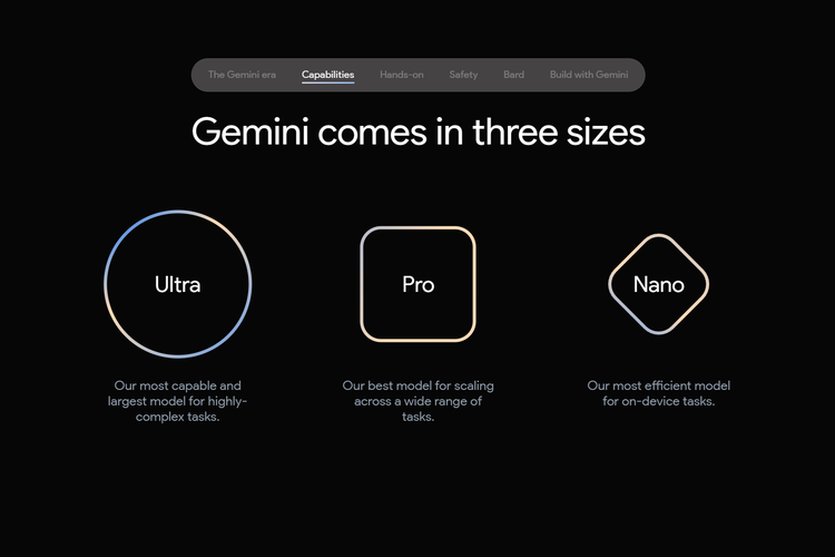 Google akhirnya resmi meluncurkan model bahasa besar (Large Language Model/LLM) terbarunya, bernama Gemini pada Rabu (6/12/2023). Gemini hadir dalam tiga tingkatan, yakni Gemini Ultra sebagai versi paling canggih, Gemini Pro sebagai versi menengah, dan Gemini Nano sebagai versi yang lebih efisien. 