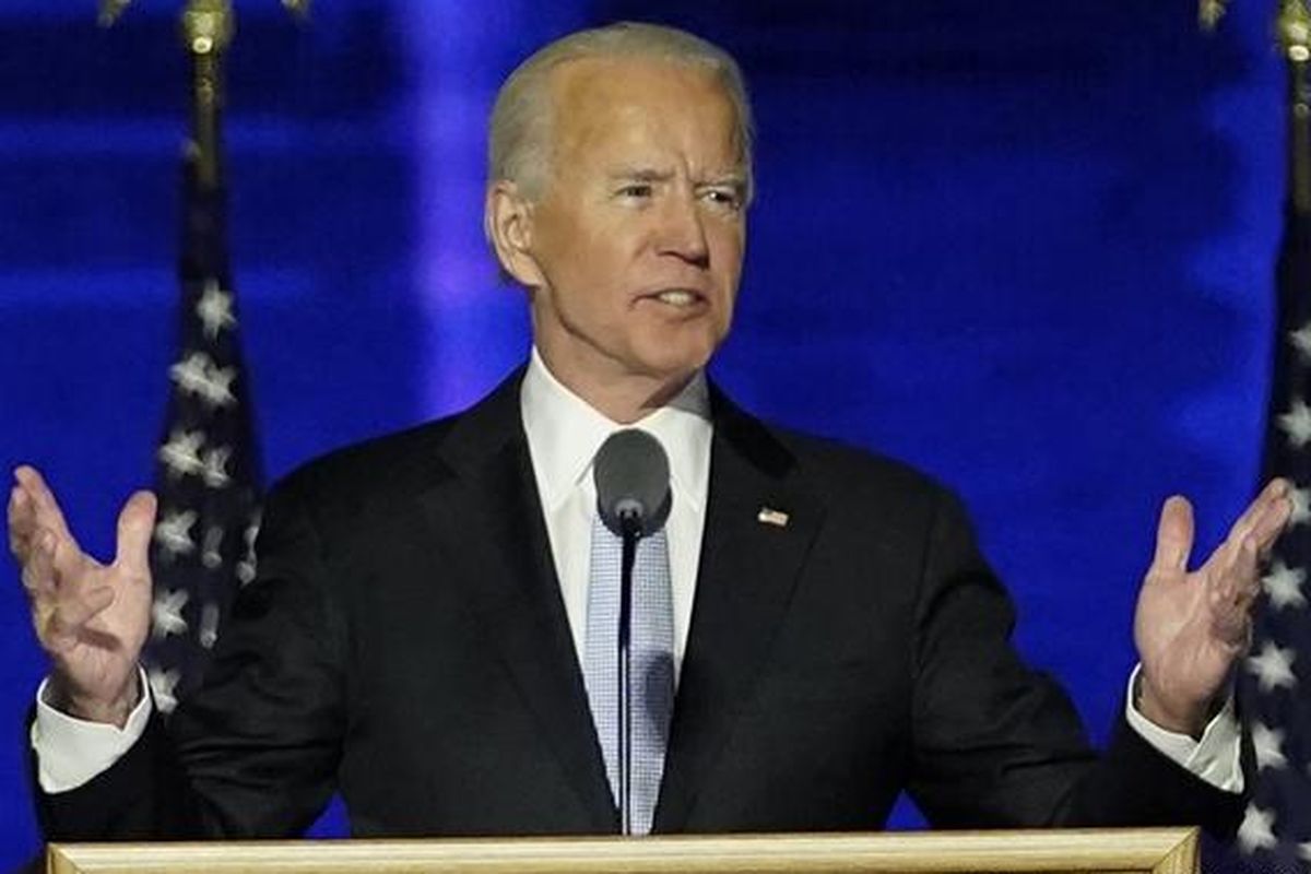 Joe Biden saat pidato kemenangan di pilpres Amerika Serikat 2020.