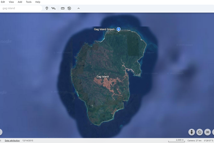 Citra satelit Pulau Gag pada 2025 ini.