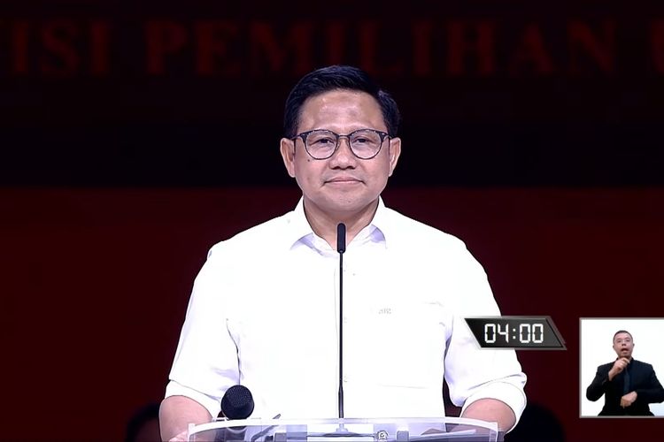 Calon wakil presiden nomor urut 1 Muhaimin Iskandar dalam debat capres-cawapres ke-4, Minggu (21/1/2024).