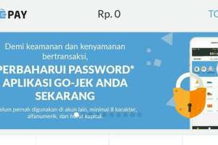 Pemberitahuan penggantian password di layanan Go-Pay milik Go-Jek.