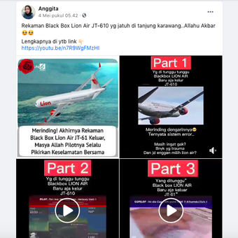 Tangkapan layar yang mengaitkan suara rekaman kotak hitam Lion Air JT-610