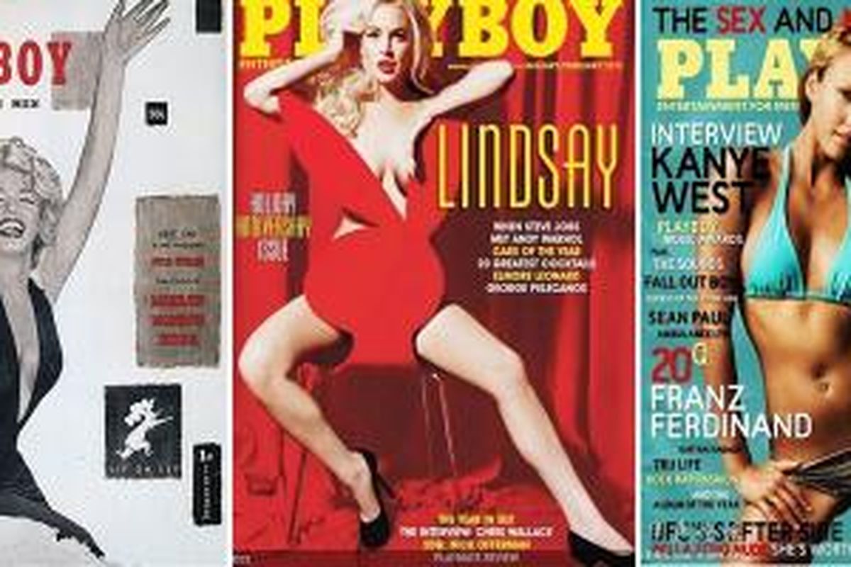 (Ki-ka): sampul majalah Playboy yang menampilkan Marilyn Monroe, Lindsay Lohan, dan Jessica Alba. 
