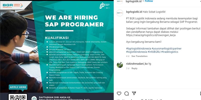 Lowongan pekerjaan untuk lulusan SMP di perusahaan logistik