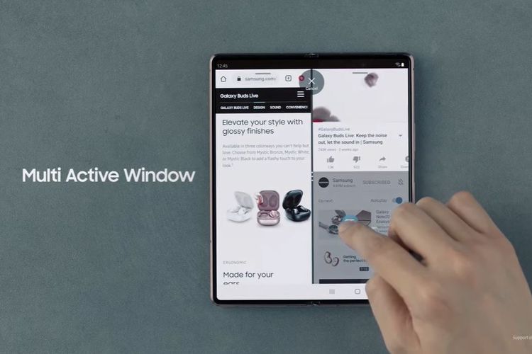 Fitur Multi Active Window Galaxy Z Fold 2 dengan Drag and Drop.