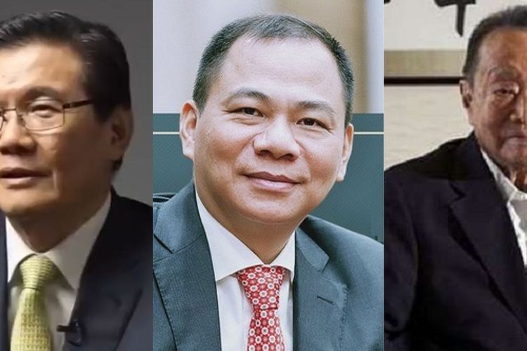 Kiri ke kanan: Prajogo Pangestu (pendiri PT Barito Pacific), Pham Nhat Vuong (Ketua Vingroup), Robert Kuok (pemilik Kuok Group).