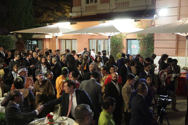 Suasana resepsi diplomatik HUT 73 RI di KBRI Roma, Italia, Selasa malam (23/10/2018) waktu setempat.