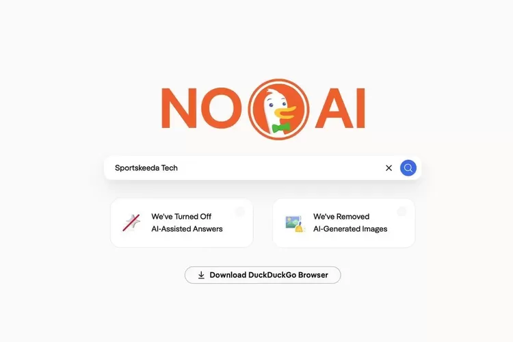 Halaman NoAI DuckDuckGo, menyajikan hasil pencarian tanpa melibatkan AI.