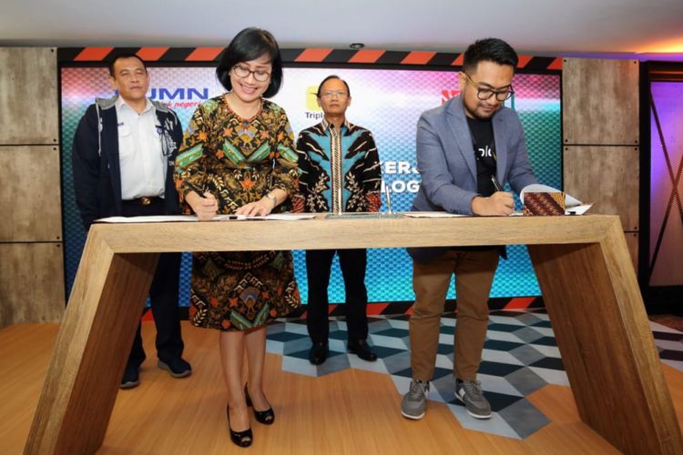 Suasana penandatanganan perjanjian kerja sama BNI dengan Triplogic, Senin (10/9/2018), di Jakarta.