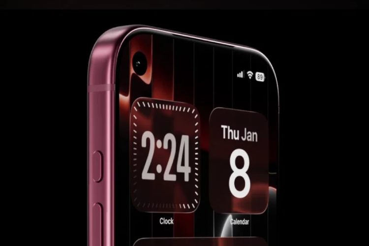 Render kamera depan iPhone 18 Pro. Kamera selfie diklaim berpindah ke sudut kiri atas layar dan tampil dalam satu lubang kecil.