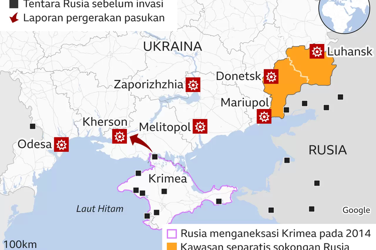 Peta serangan Rusia ke Ukraina.