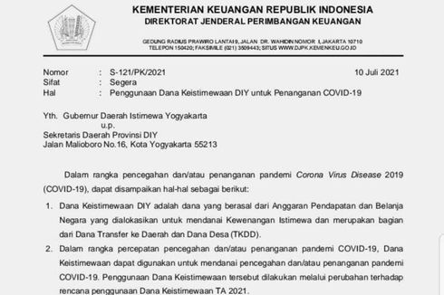 Beredar Surat Kemenkeu soal Danais untuk Penanganan Covid-19, Ini Kata Sekda DI Yogyakarta