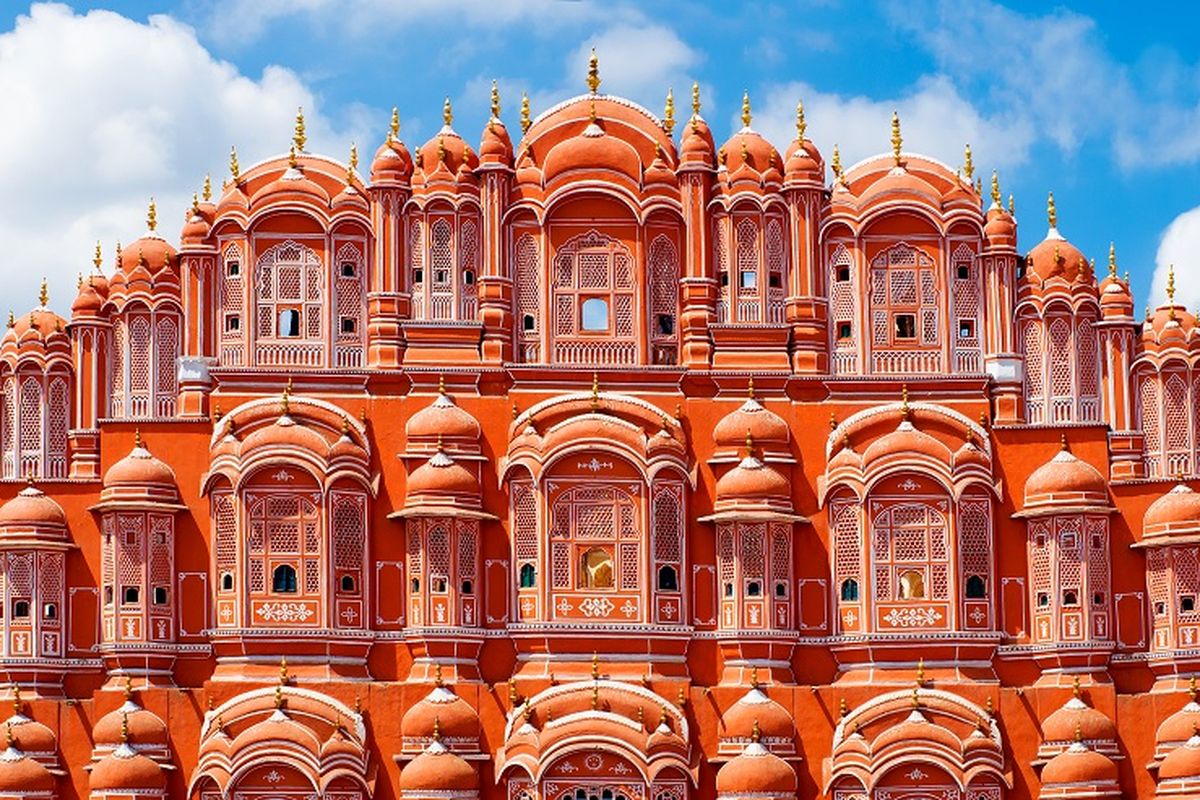 Ilustrasi Hawa Mahal di Jaipur, India.